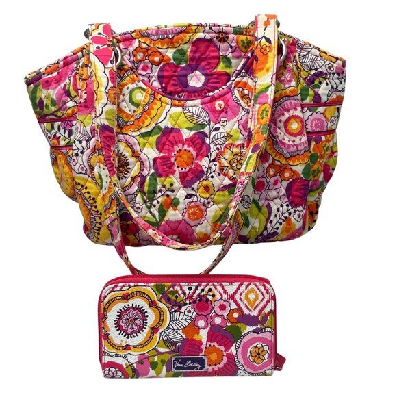 Vera Bradley Mandy Tote With Wallet in the Discontinued "Clementine" pattern. - Picture 1 of 16